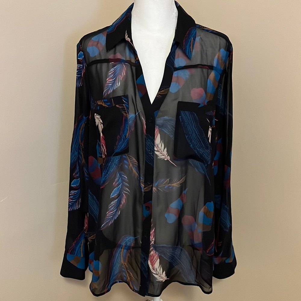 Express Feather Print Portofino Blouse